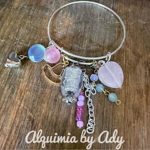Alquimia Silver and Pink quartz heart Charm Bracelet